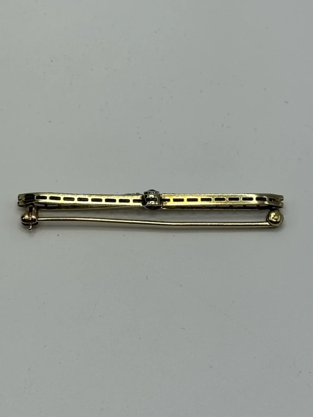 Vintage Platinum & 14k Gold Sapphire Art Deco Stick Pin Brooch - Picture 6 of 12